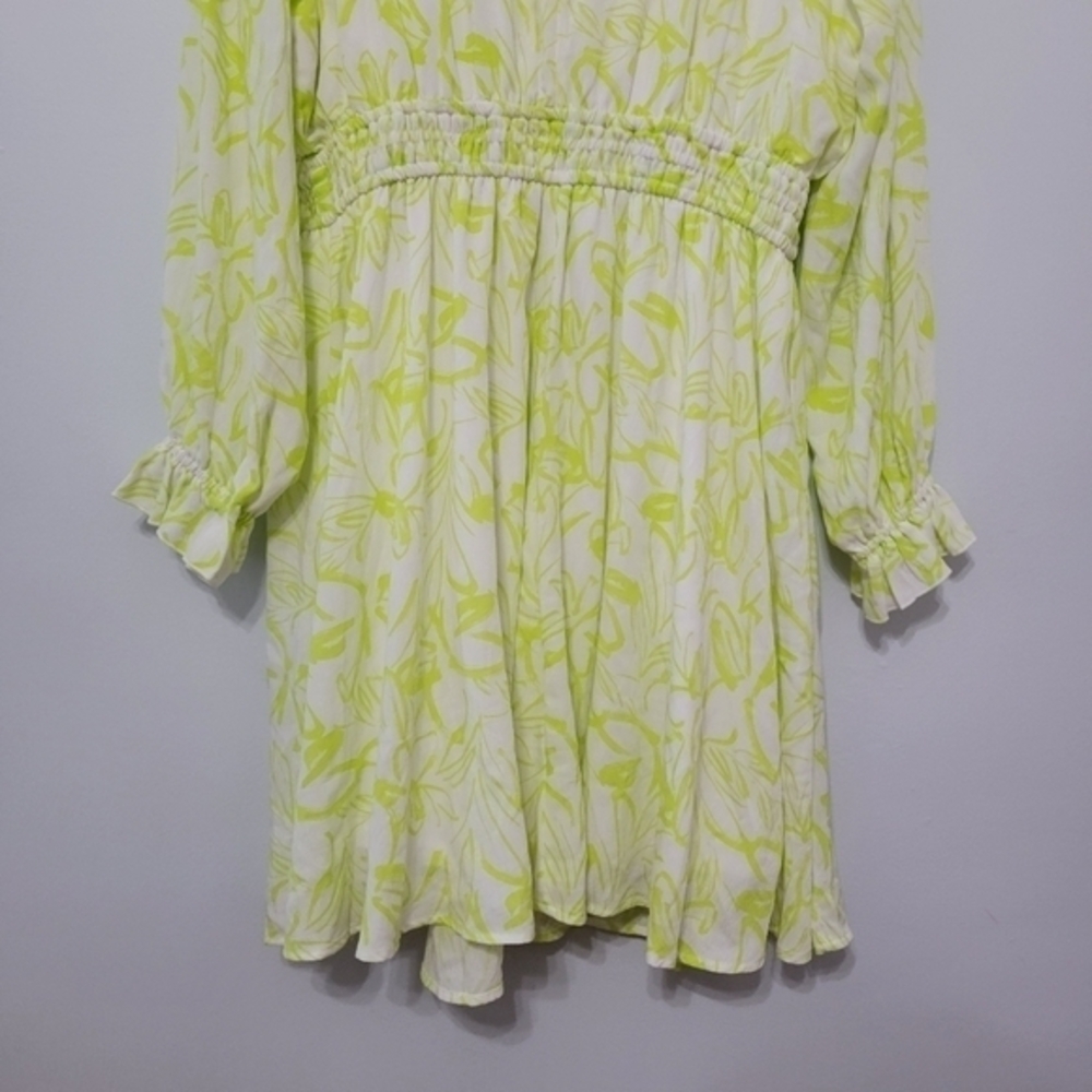 Torrid Mini Wash Gauze Wide‎ Waist Skater Dress Size 1X Floral Yellow Green Lime - Picture 14 of 16